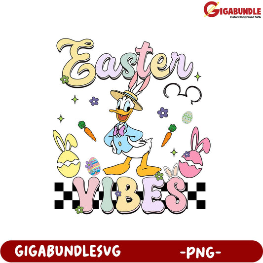 Delightful Easter Vibes PNG with Cartoon Duck and Eggs Design