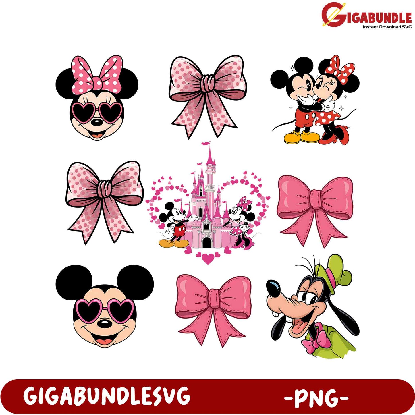 Disney-Inspired PNG Set Mickey, Minnie, Bows & Castle Designs