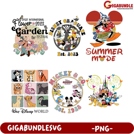 Disney-Themed PNG Bundle Mickey, Grad, Flower Festival Art