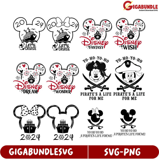 Disney-Themed SVG Bundle Pirates, Mickey & Year 2024 Designs