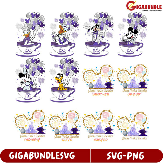 Disney 100 SVG Bundle Family Vacations & Character Designs