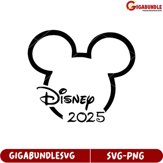 Disney 2025 Black Mickey Mouse Head SVG Clipart for Craft Projects