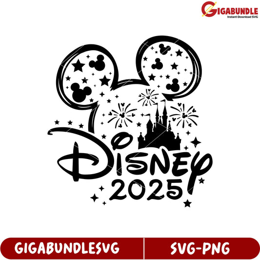 Disney 2025 Celebration Design with Mickey Mouse and Fireworks SVG