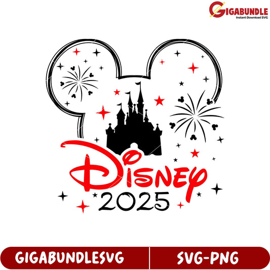Disney 2025 Celebration SVG Design Featuring Castle and Fireworks Graphic