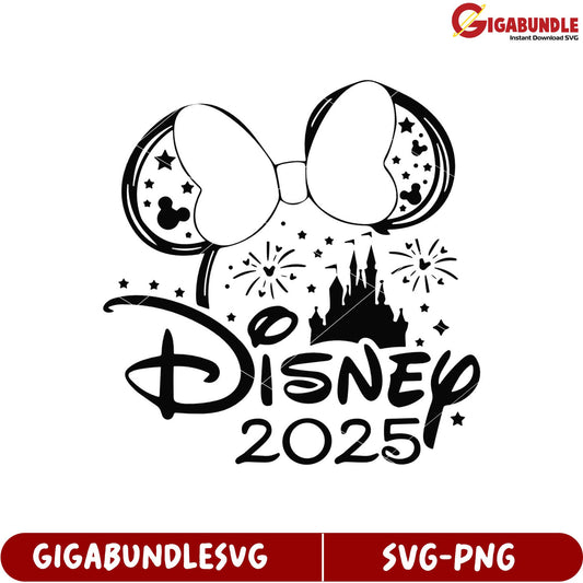 Disney 2025 SVG Design with Bow and Castle Graphic for Celebrations