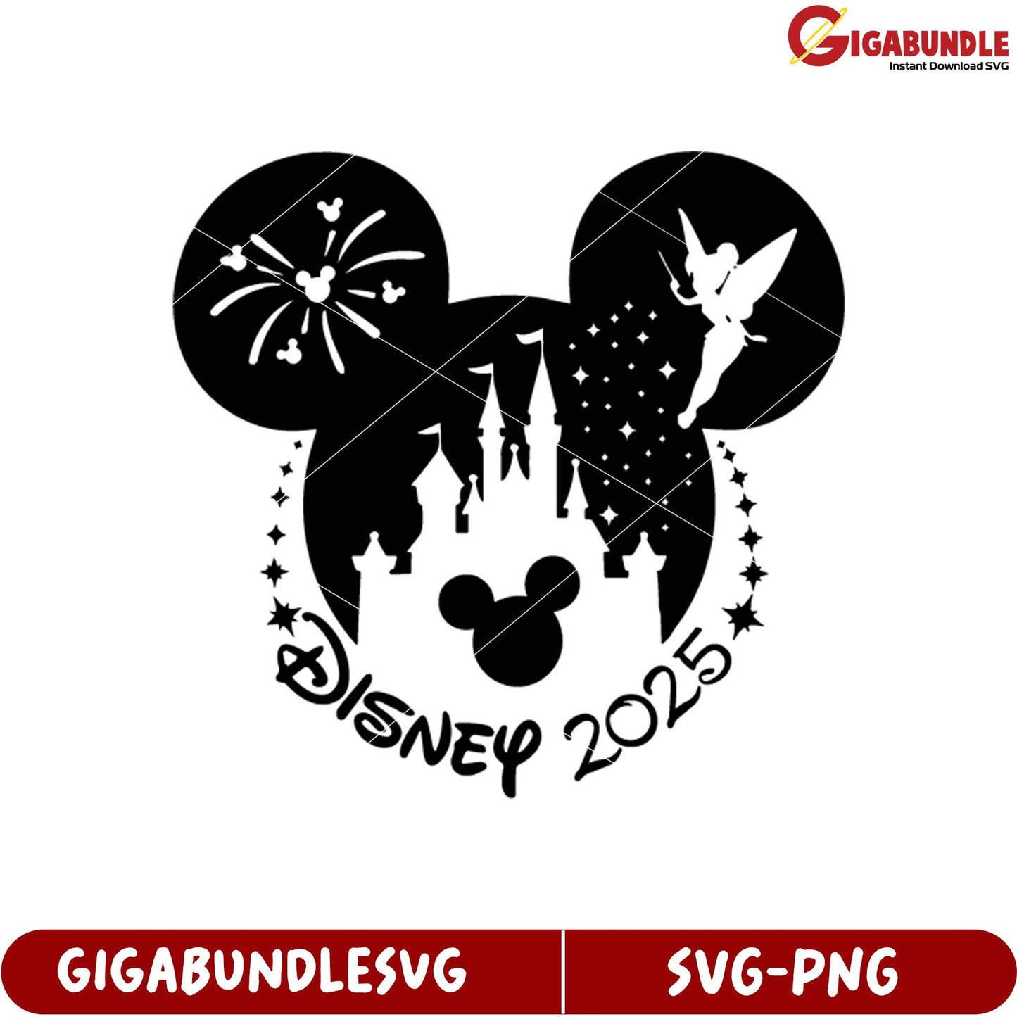 Disney 2025 SVG Design with Castle Mickey Mouse and Tinkerbell Graphics