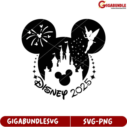 Disney 2025 SVG Design with Castle Mickey Mouse and Tinkerbell Graphics