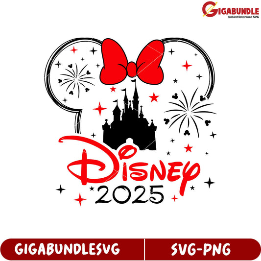 Disney 2025 SVG Design with Castle and Bow for Celebrations and Events