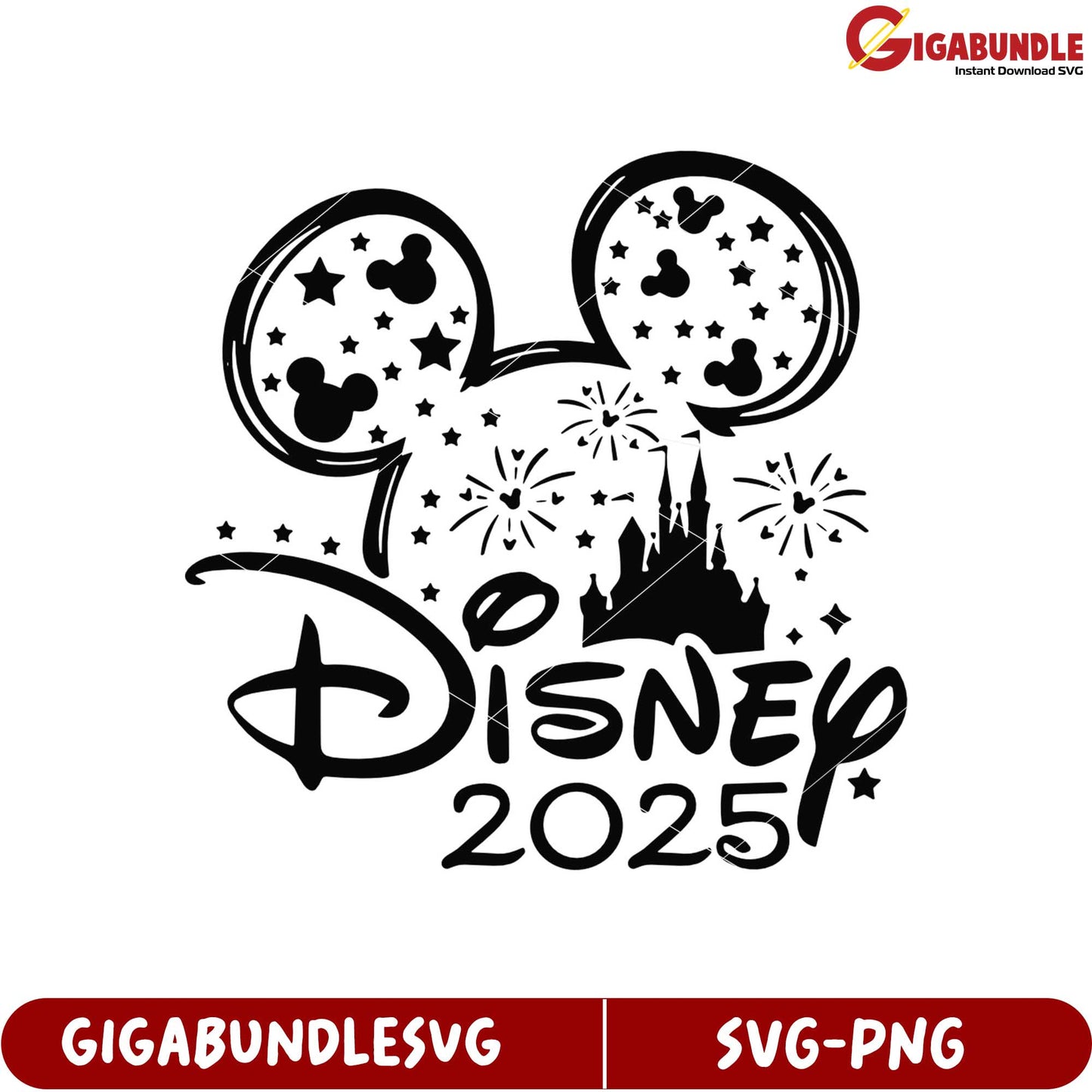 Disney 2025 SVG Design with Mouse Ears and Castle for Celebrations