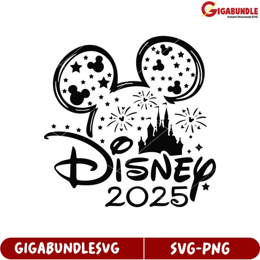 Disney 2025 SVG Design with Mouse Ears and Castle for Celebrations