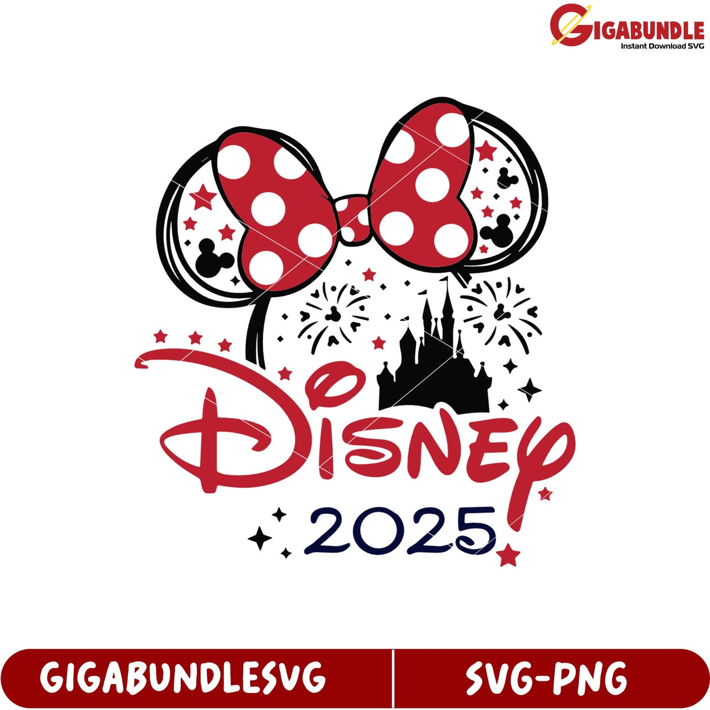 Disney 2025 SVG File with Mickey Mouse Bow and Castle Design Download