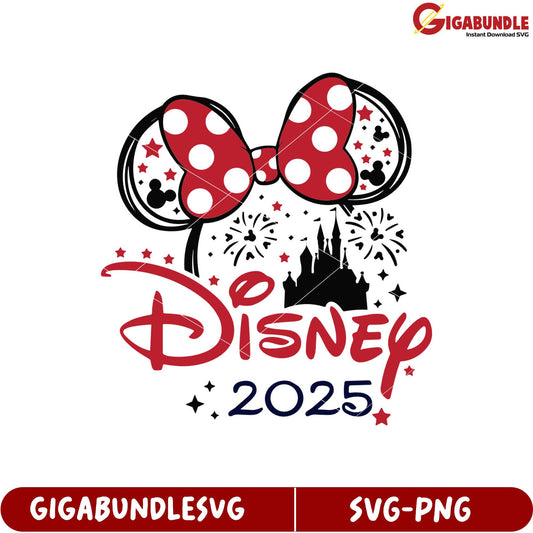 Disney 2025 SVG File with Mickey Mouse Bow and Castle Design Download