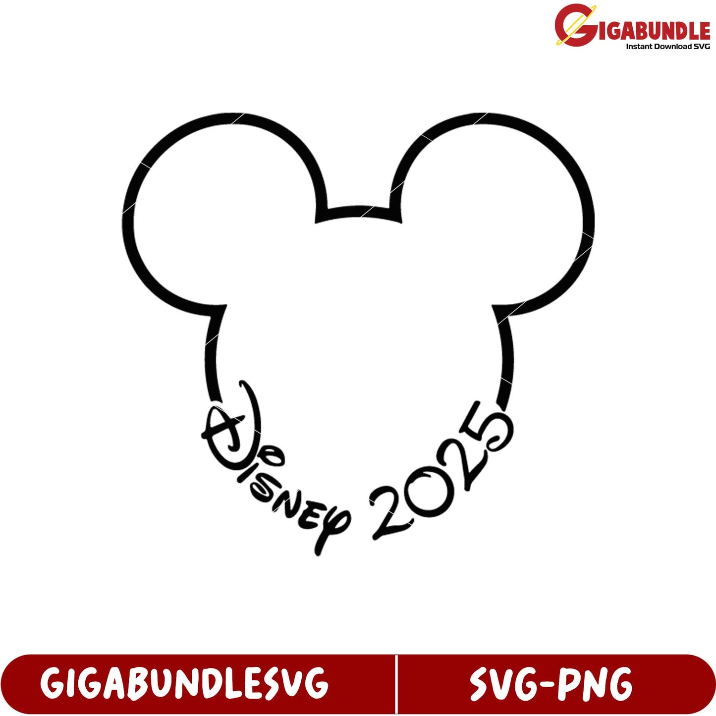 Disney 2025 SVG Graphic Outline Mickey Mouse Ears Design for Crafts