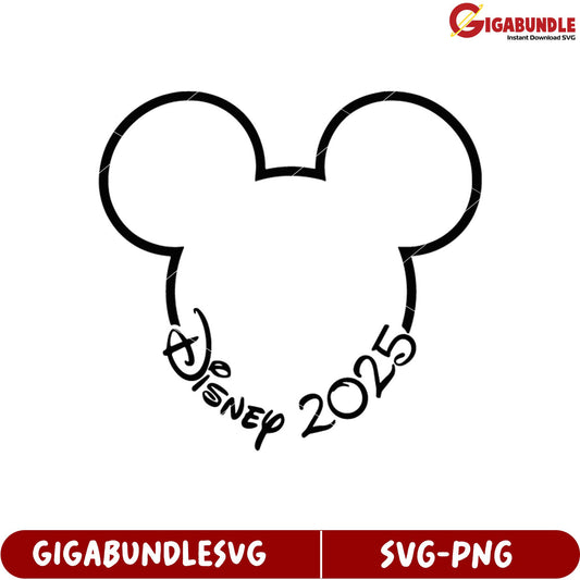 Disney 2025 SVG Graphic Outline Mickey Mouse Ears Design for Crafts