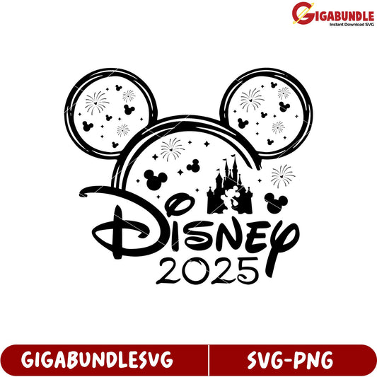 Disney 2025 SVG Graphic with Mickey Mouse Ears and Castle Design