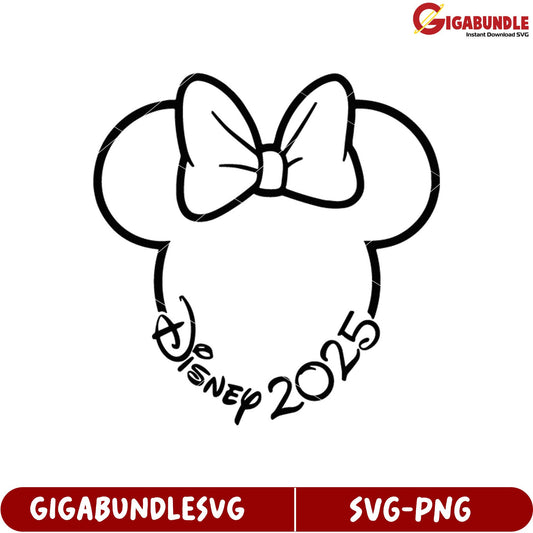 Disney 2025 SVG Outline Graphic with Bow for Creative Projects