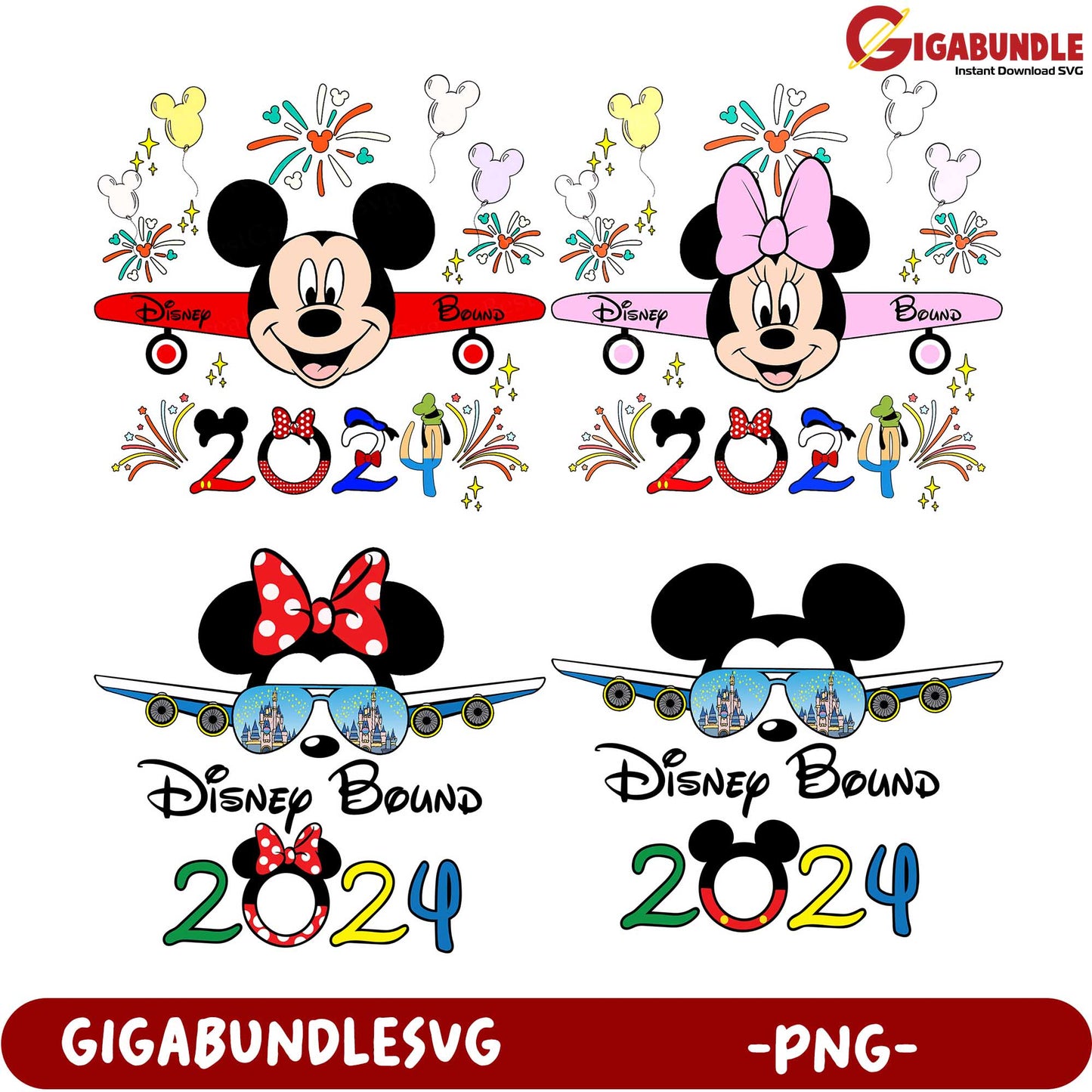 Disney Bound 2024 PNG Bundle  Mickey & Minnie Airplane Designs