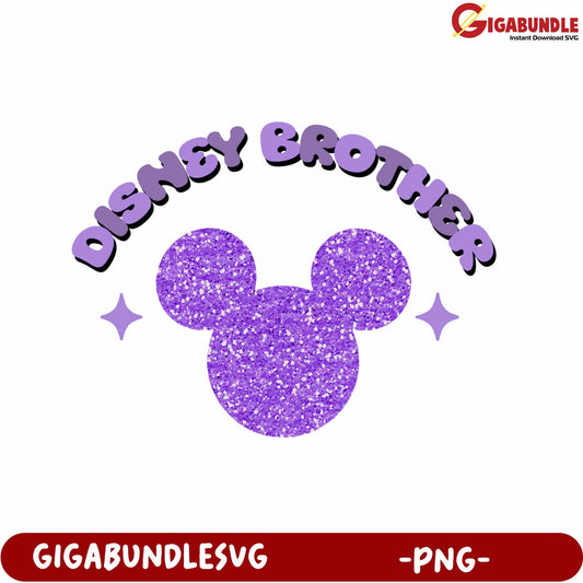 Disney Brother Purple Glitter Mickey Mouse PNG Design for Kids