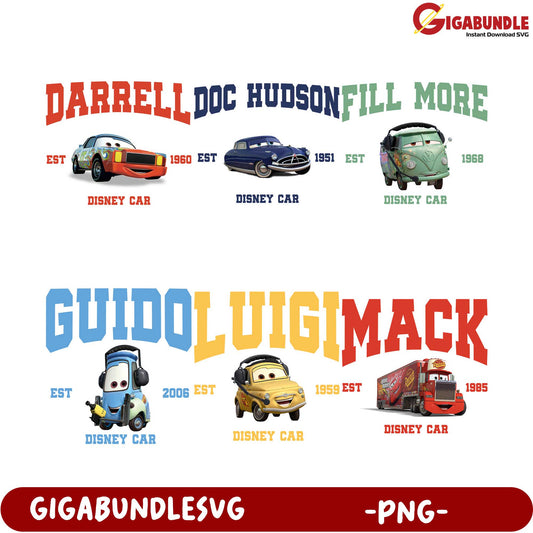 Disney Car Characters Bundle PNG - Darrell, Doc Hudson & More