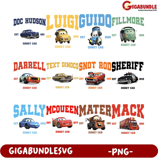 Disney Cars Bundle PNG  DOC, LUIGI, FILLMORE & More Characters