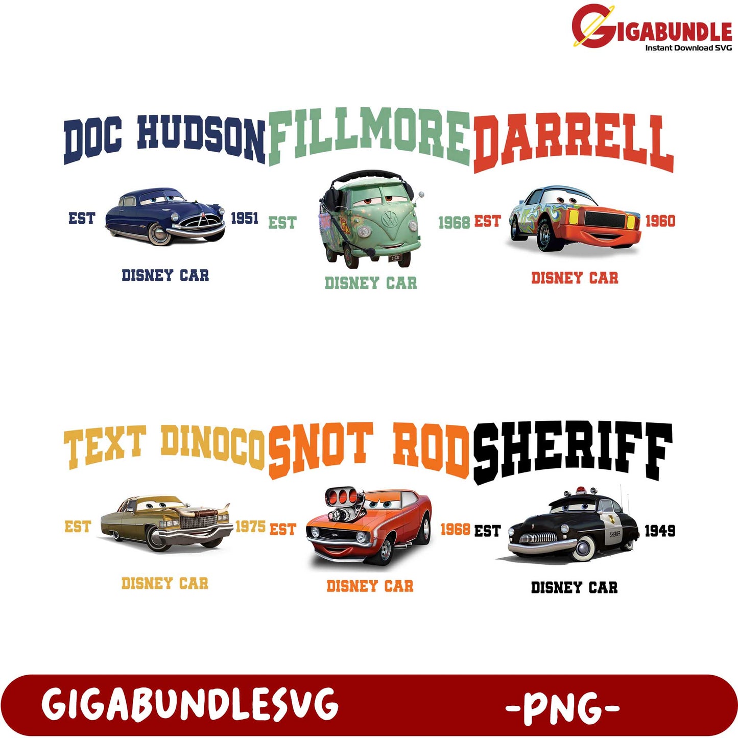 Disney Cars Character Bundle - PNG Format for Instant Download