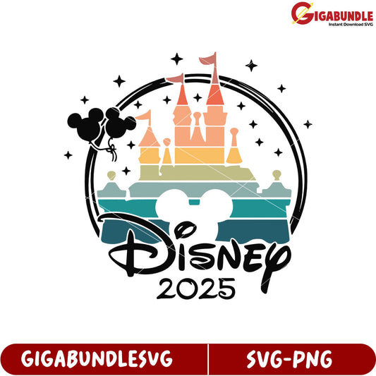 Disney Castle 2025 SVG Design with Mickey Balloon and Stars