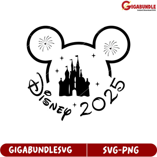 Disney Castle SVG Design with Mickey Mouse Ears for Year 2025