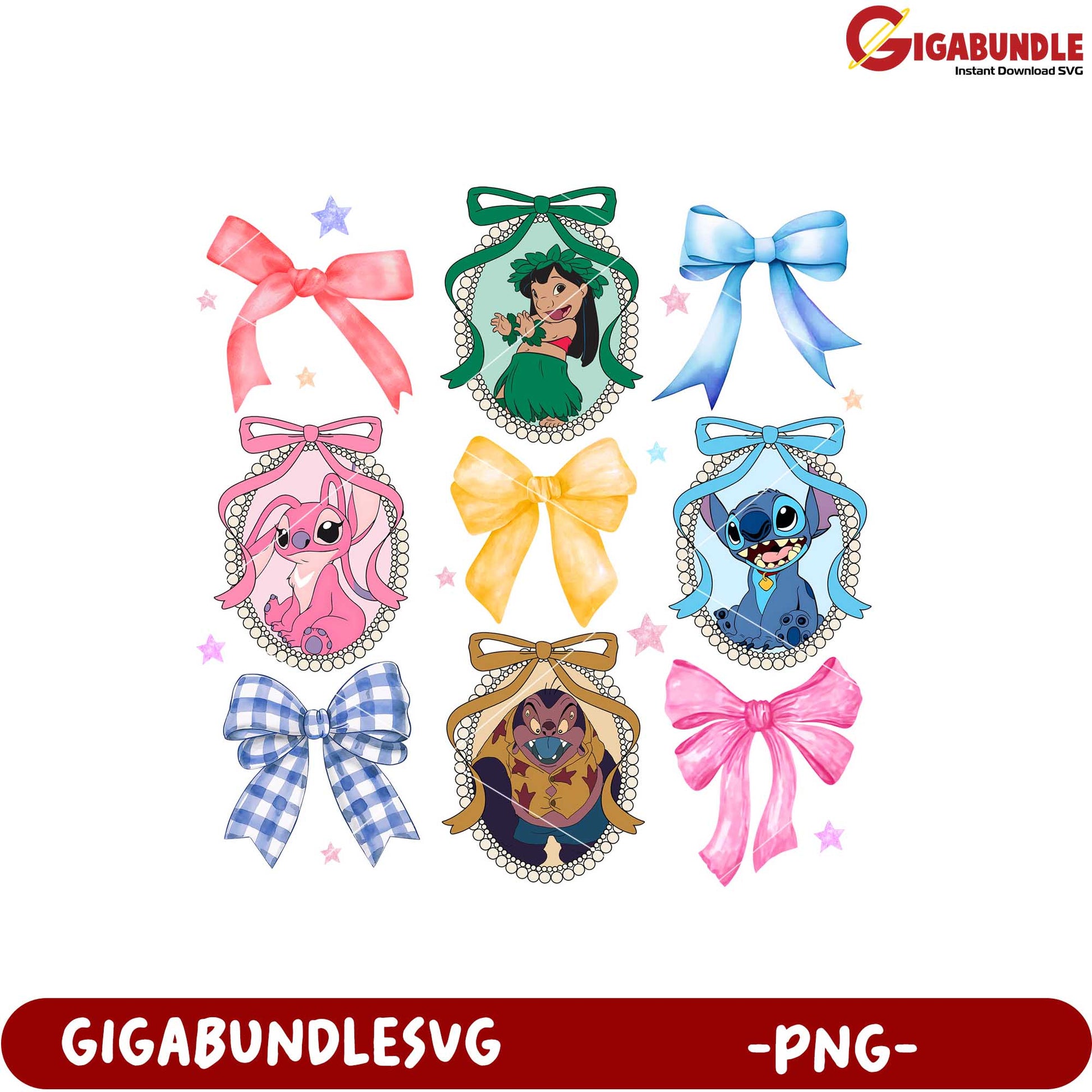 Disney Character Bow Designs PNG Clipart Set Download