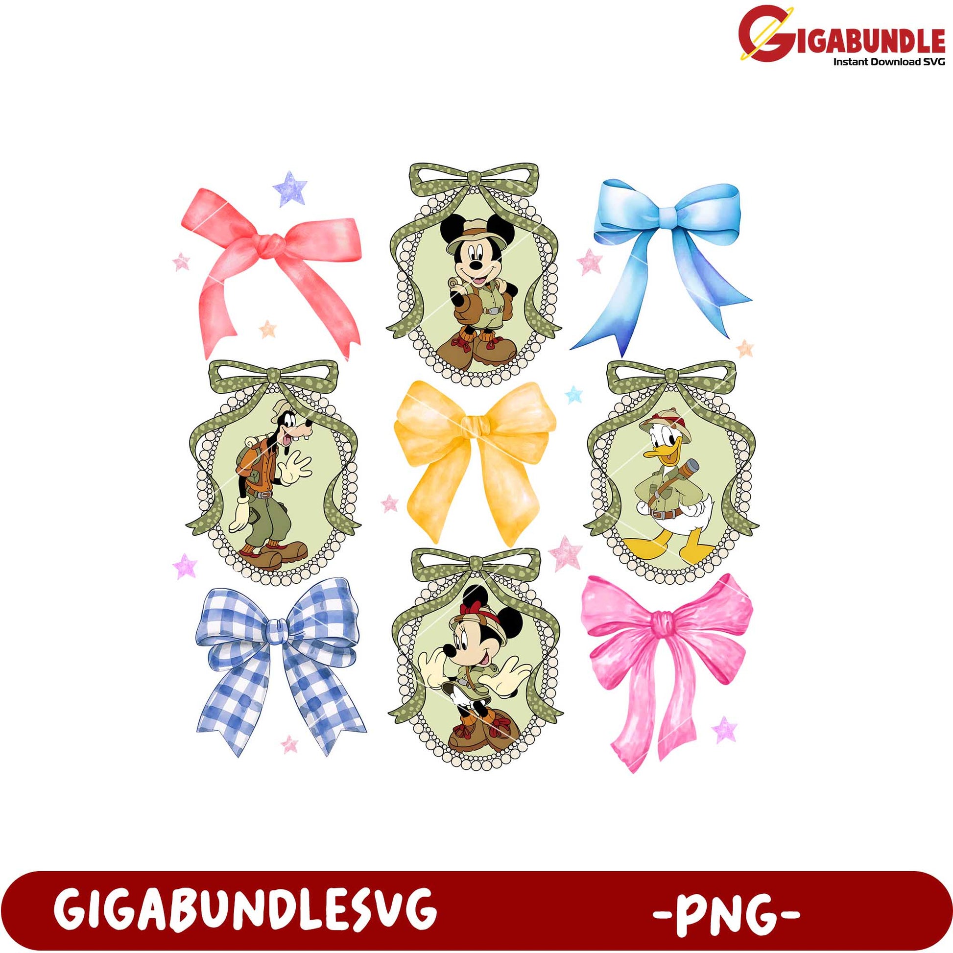Disney Character Bows Collection PNG Digital Download