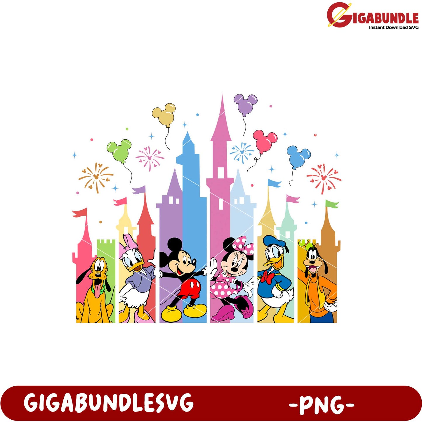 Disney Character Friends Castle Celebration PNG Design