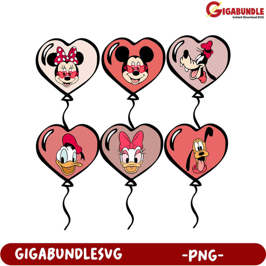 Disney Character Heart Balloons PNG  Mickey, Minnie, Donald & More