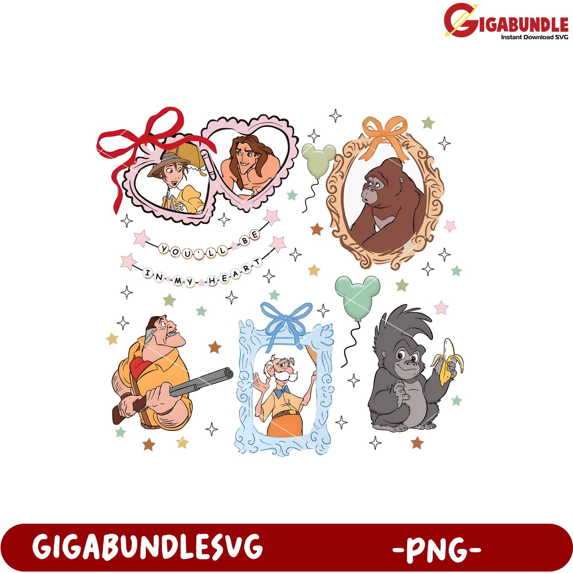 Disney Character Heart Frames PNG Downloadable Art Design