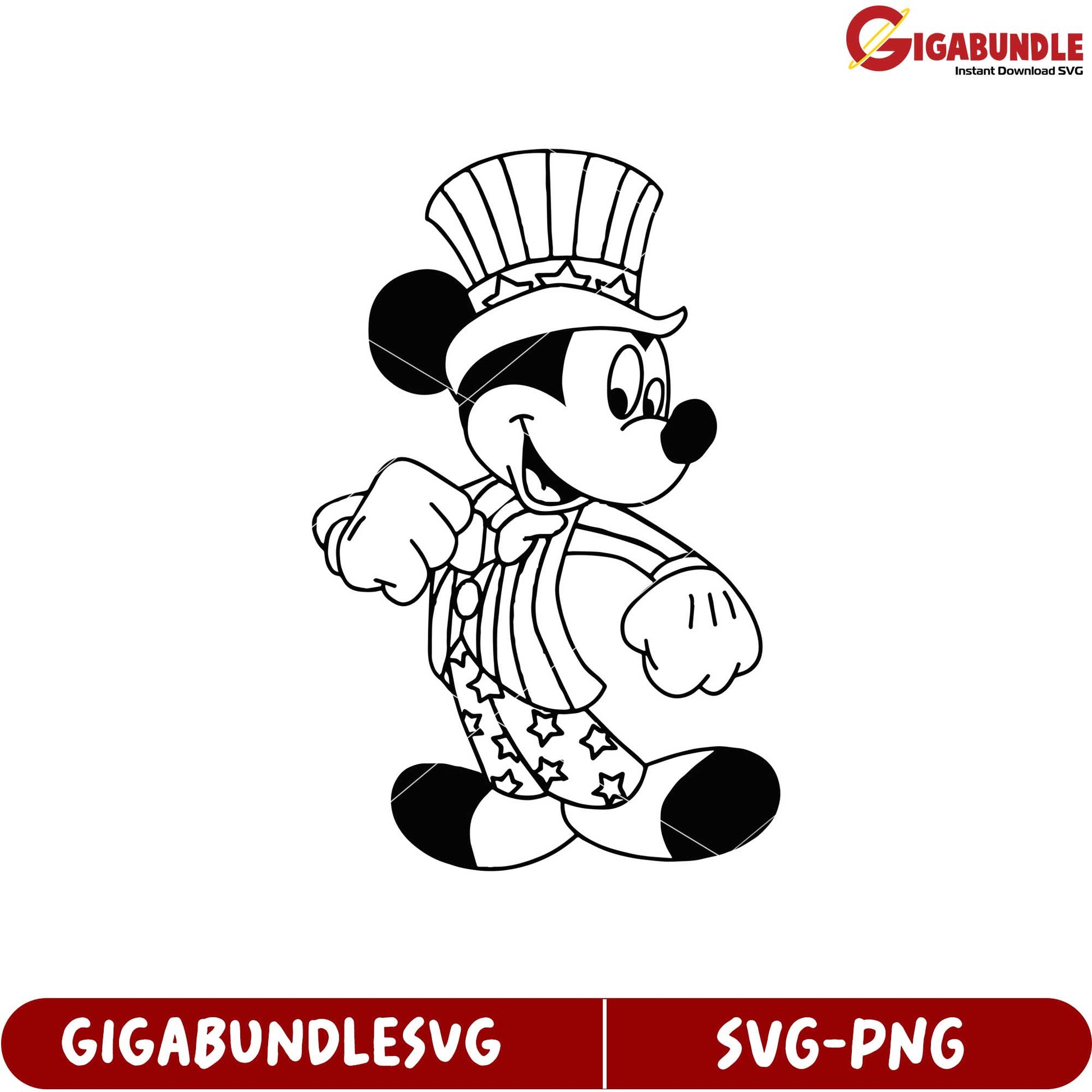 Disney Character SVG File with Mickey Mouse in Patriotic Outfit Design