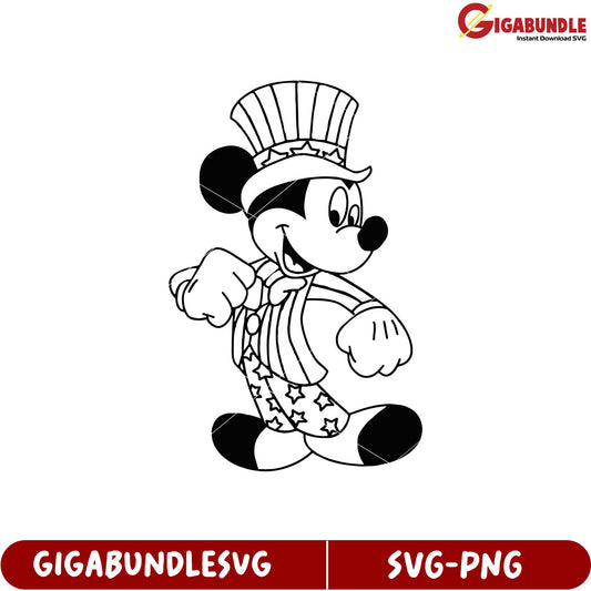 Disney Character SVG File with Mickey Mouse in Patriotic Outfit Design