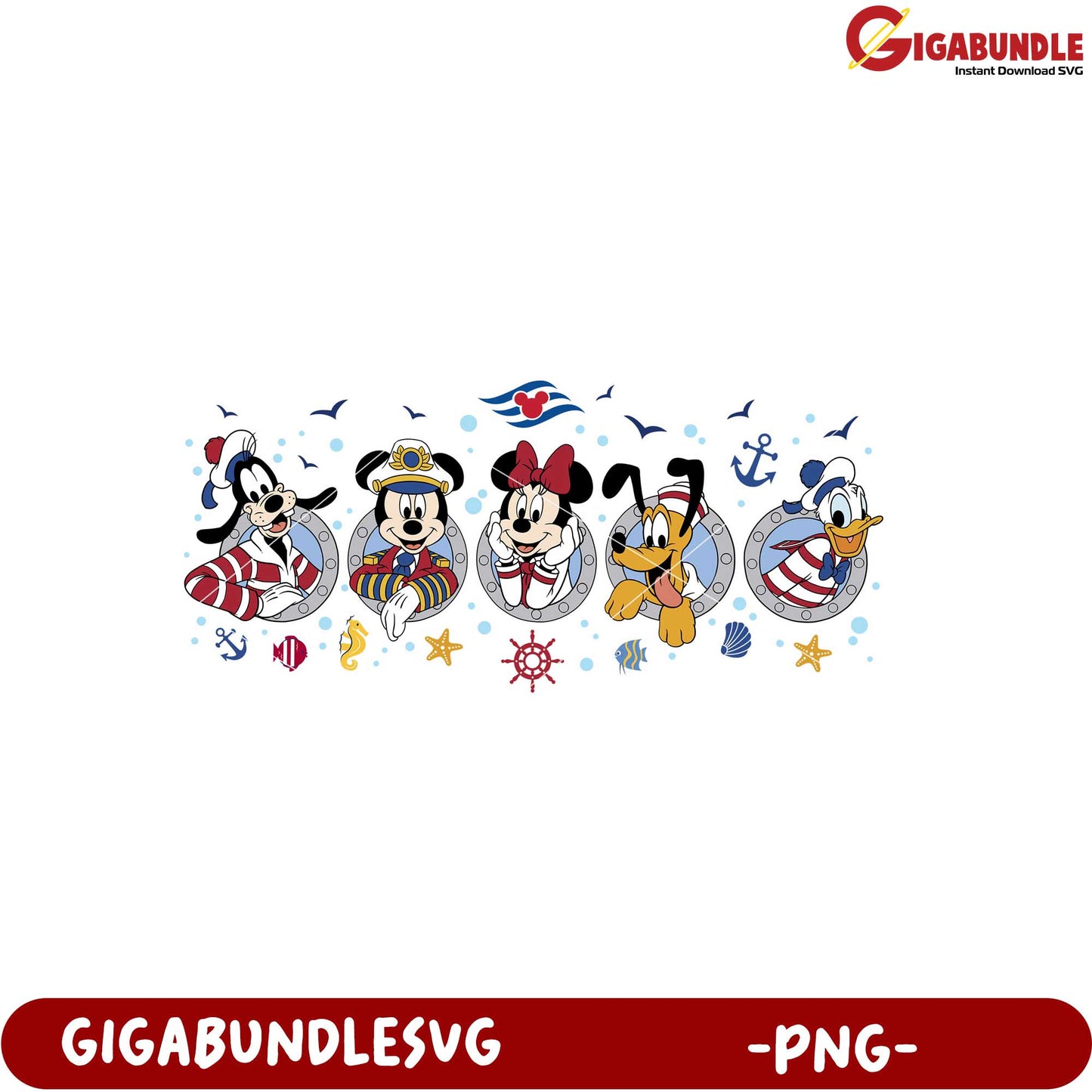 Disney Characters Nautical Theme PNG Graphic Design