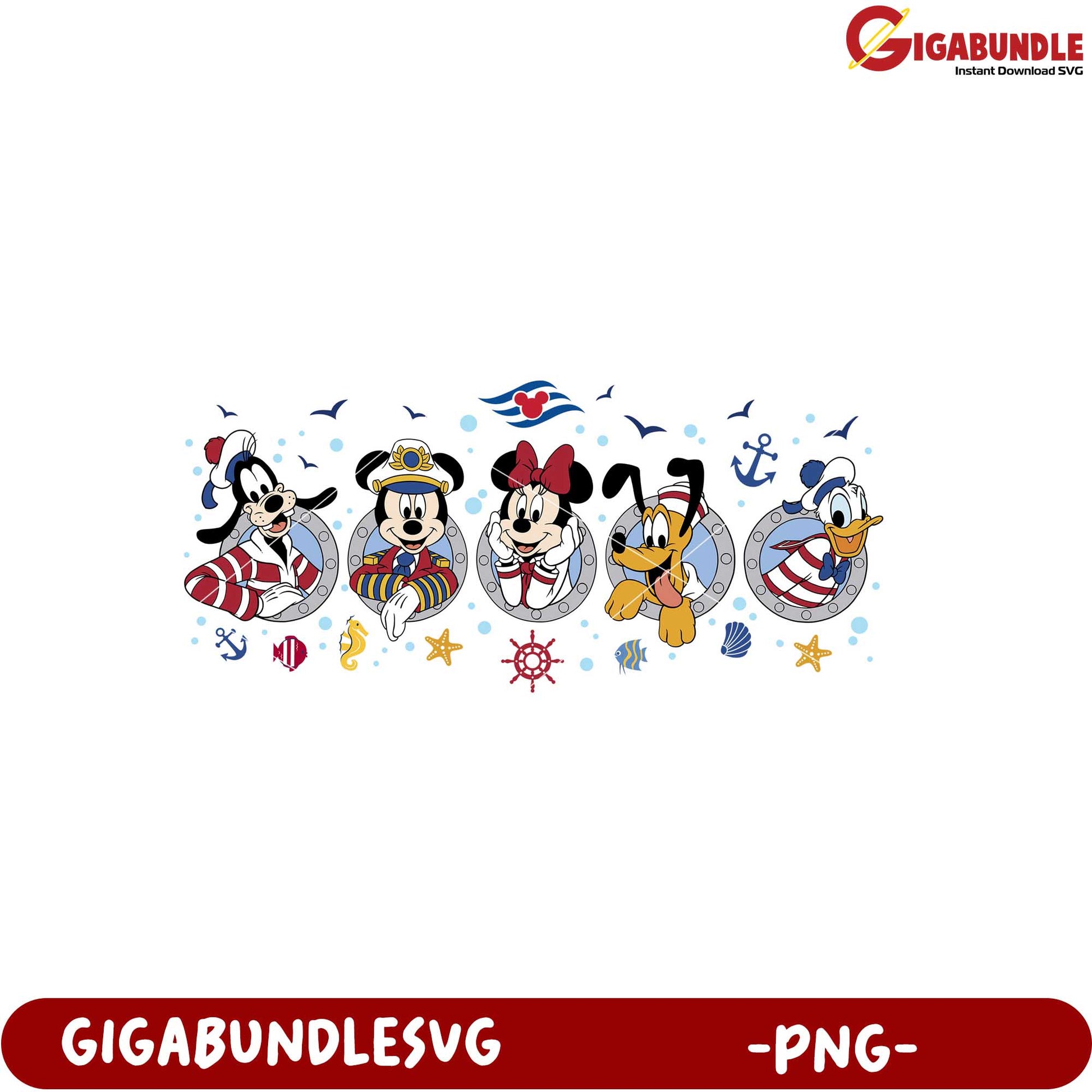 Disney Characters Nautical Theme PNG Graphic Design