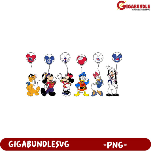 Disney Characters with Balloons PNG Digital Download Art