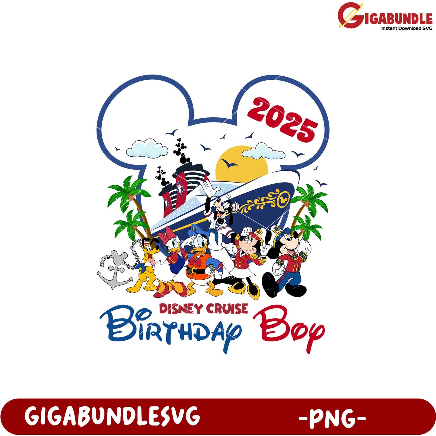 Disney Cruise 2025 Birthday Party Mickey Mouse Design PNG