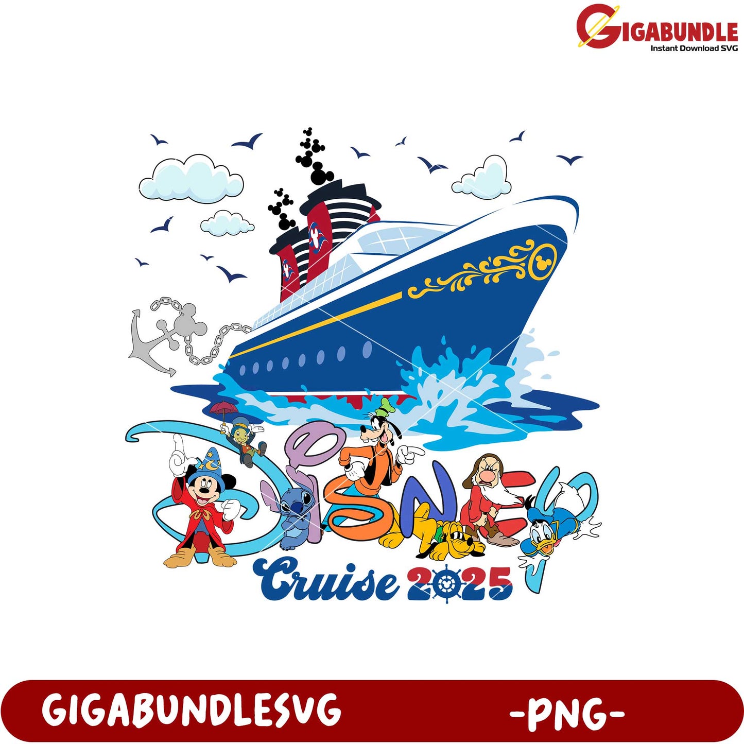 Disney Cruise 2025 Design with Iconic Characters PNG