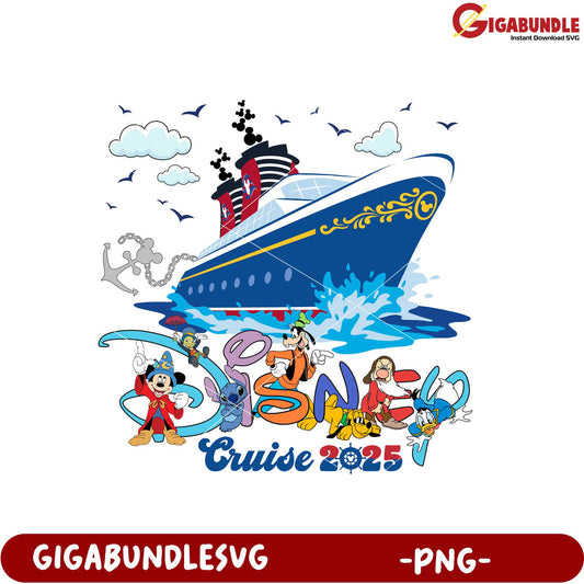 Disney Cruise 2025 Design with Iconic Characters PNG