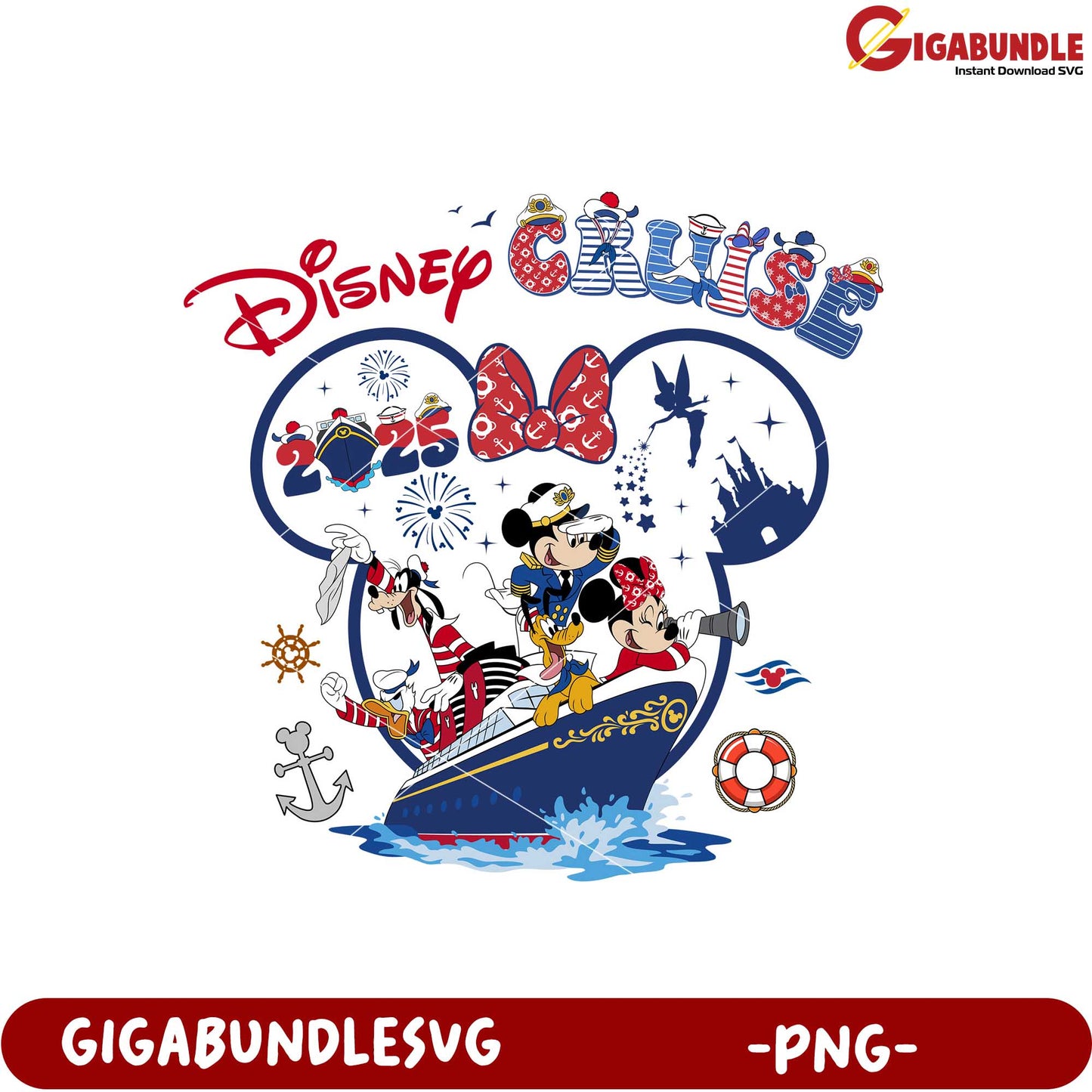 Disney Cruise 2025 PNG Design with Mickey and Friends