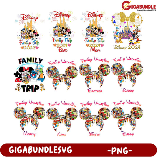 Disney Family Trip 2024 PNG Bundle - Custom Name Designs
