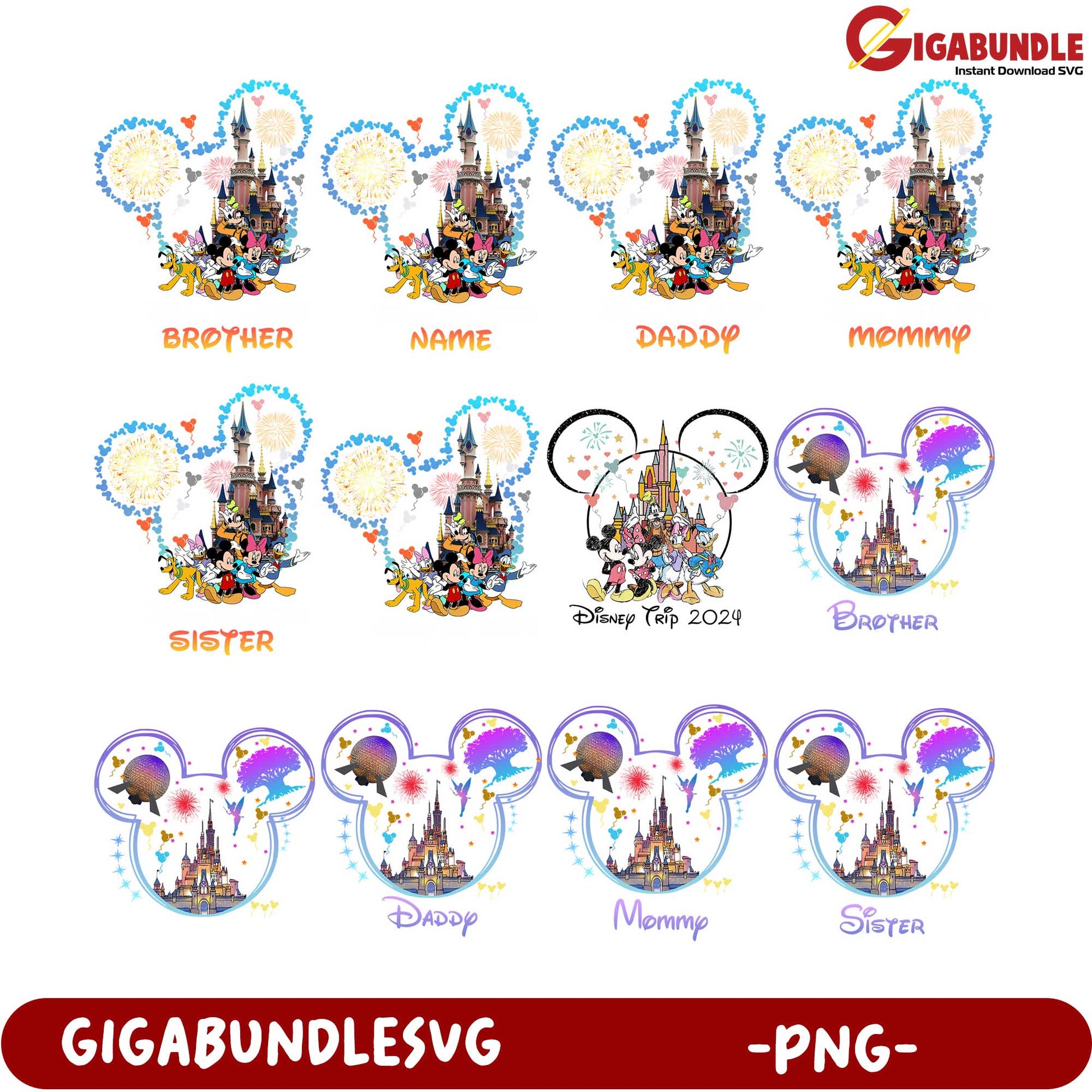 Disney Family Trip 2024 PNG Bundle - Personalized SVG Designs