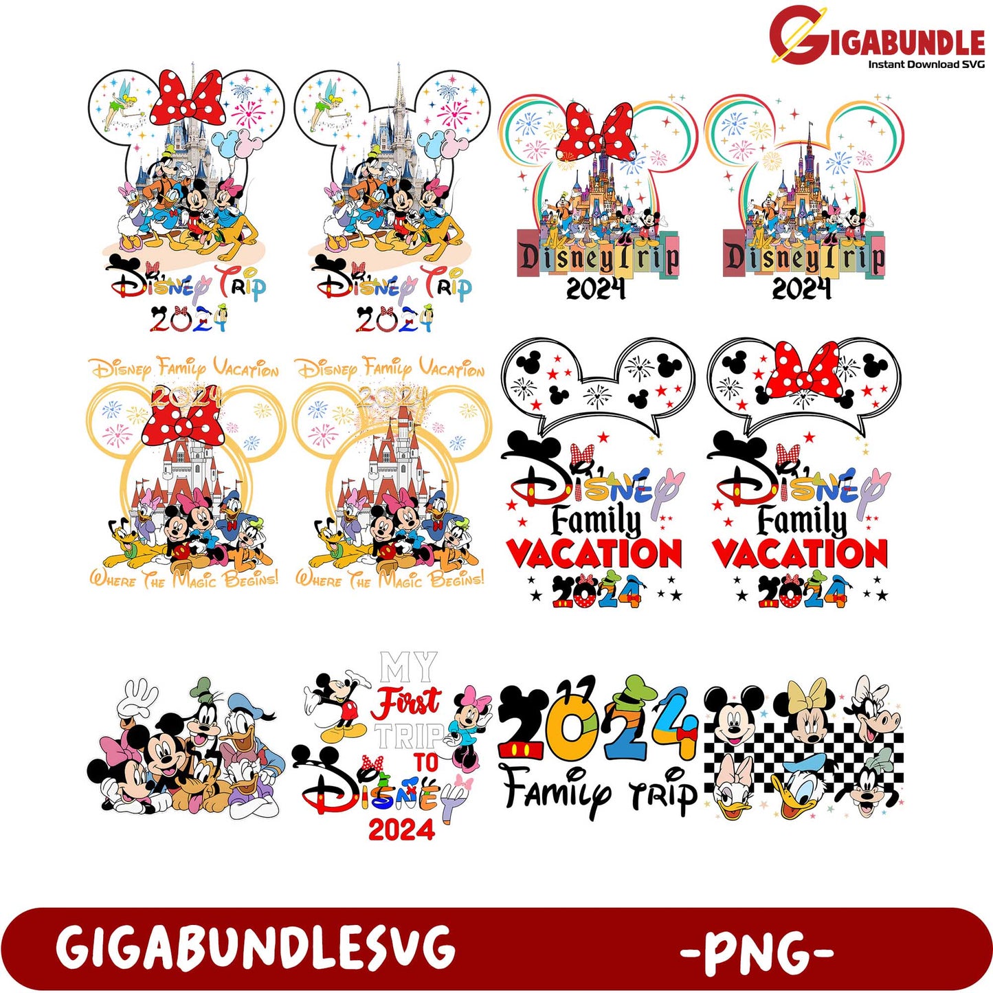 Disney Family Vacation 2024 PNG Bundle - Perfect for Trip Design