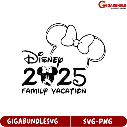 Disney Family Vacation 2025 SVG Design with Mickey Ears and Bow