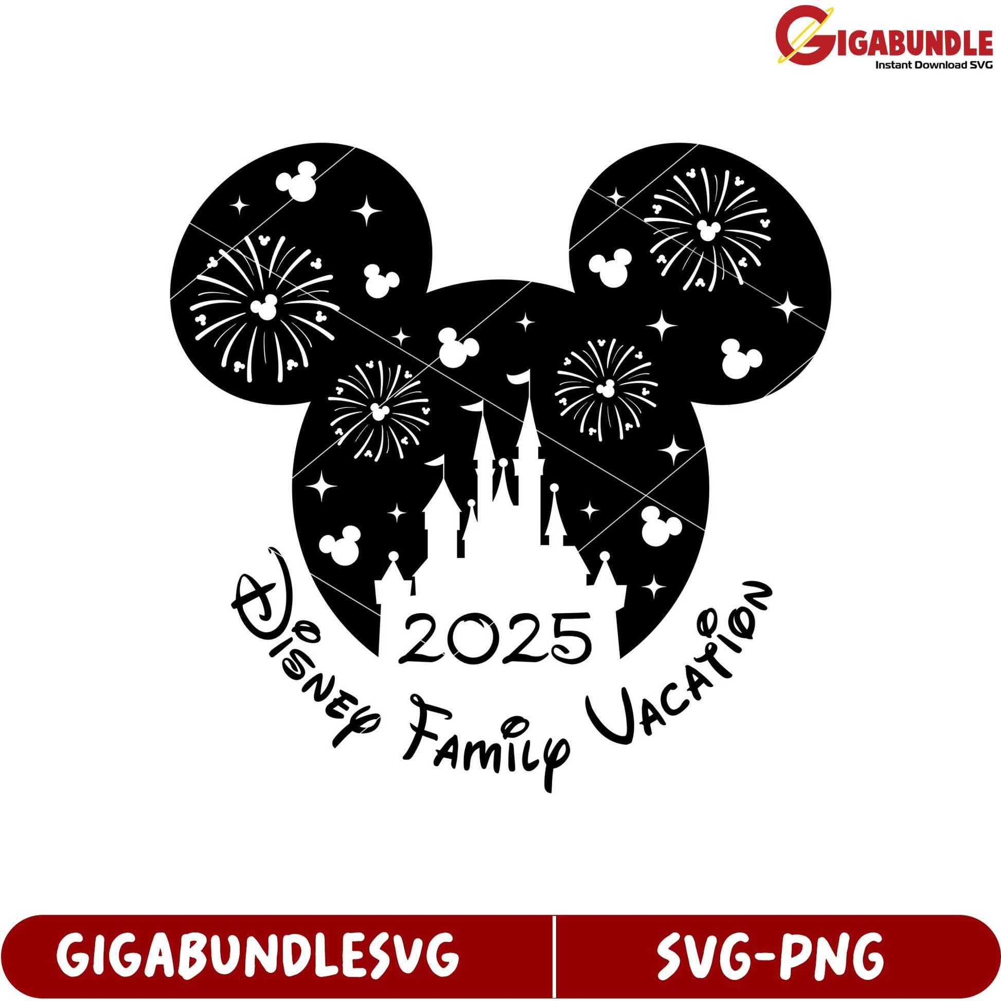 Disney Family Vacation SVG 2025 Mickey Mouse Castle Fireworks Design