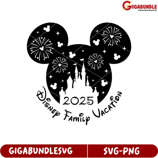 Disney Family Vacation SVG 2025 Mickey Mouse Castle Fireworks Design