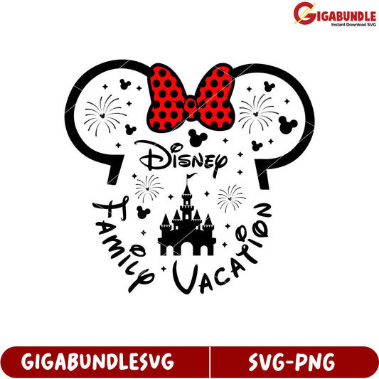 Disney Family Vacation SVG Design with Mickey Castle and Bow Graphics