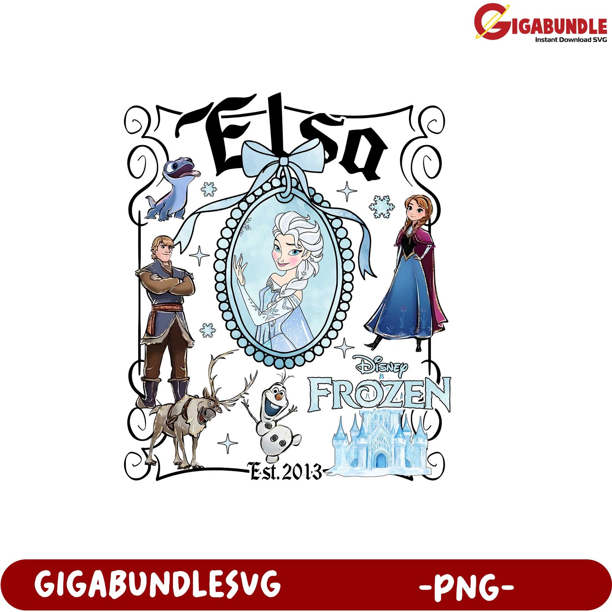 Disney Frozen Elsa PNG Artwork Featuring Anna Kristoff Olaf Sven
