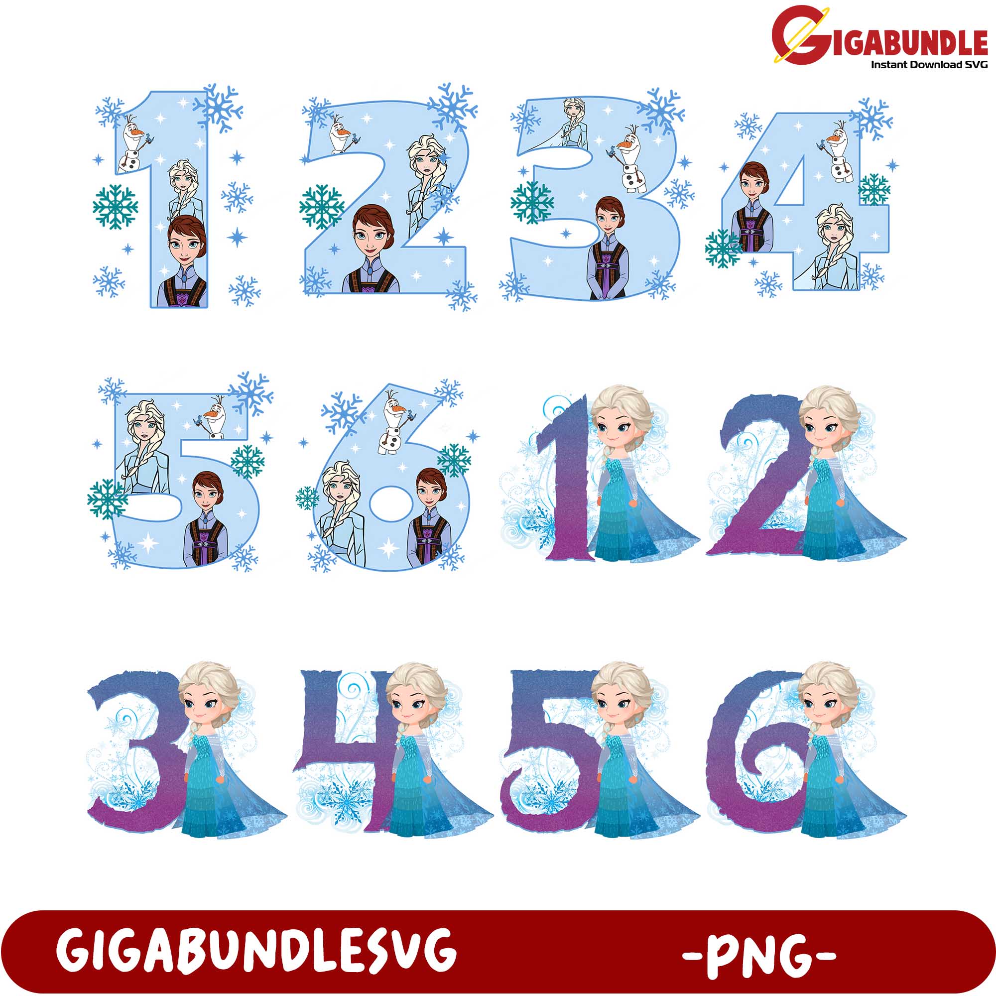 Disney Frozen Number PNG Bundle - Fun Printable for Kids – Gigabundlesvg